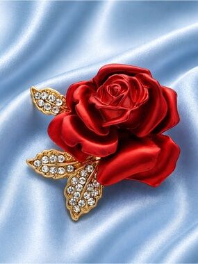 Stunning Red Rose Gold Bold Floral Brooch